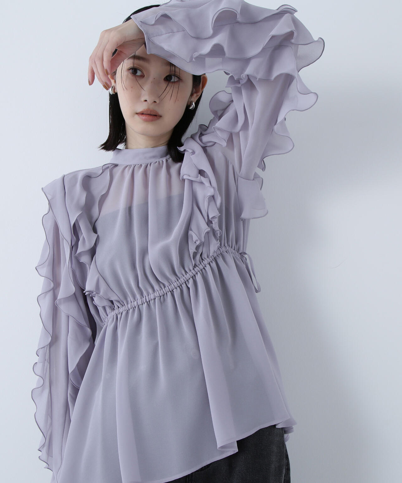 ラッフルスリーブチュニックブラウス