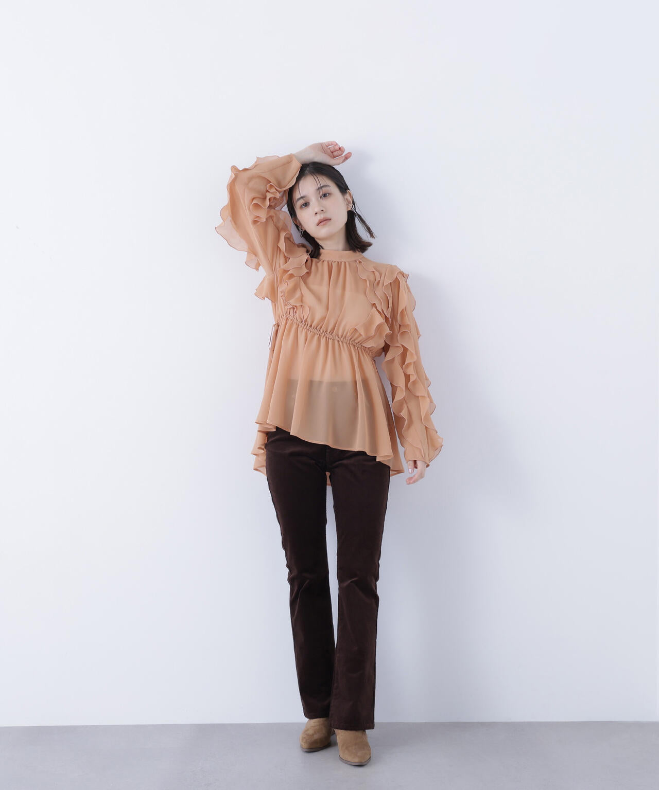 ラッフルスリーブチュニックブラウス