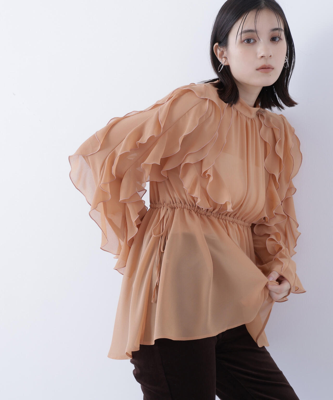 ラッフルスリーブチュニックブラウス