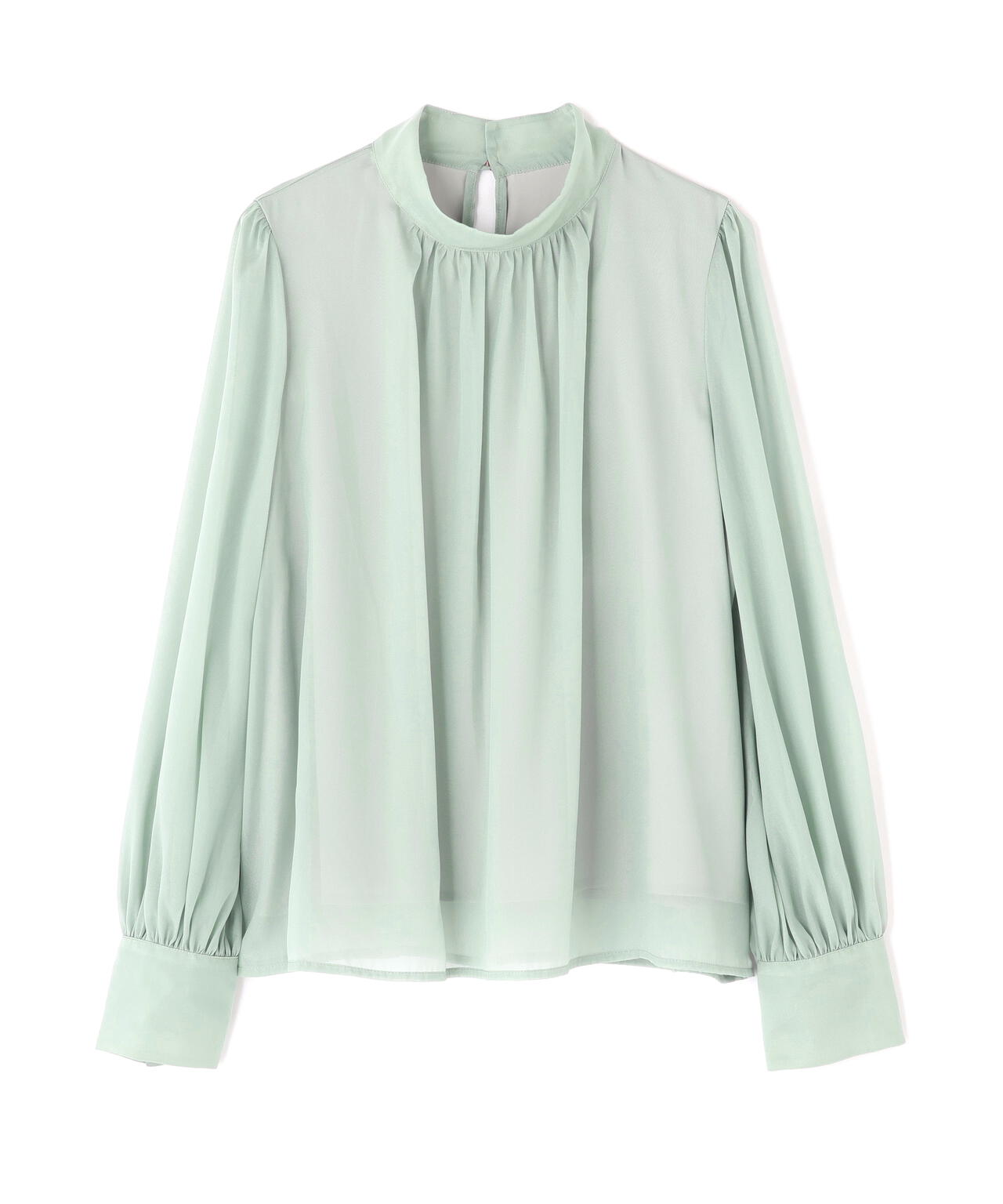 ハイネックボリュームシアーブラウス