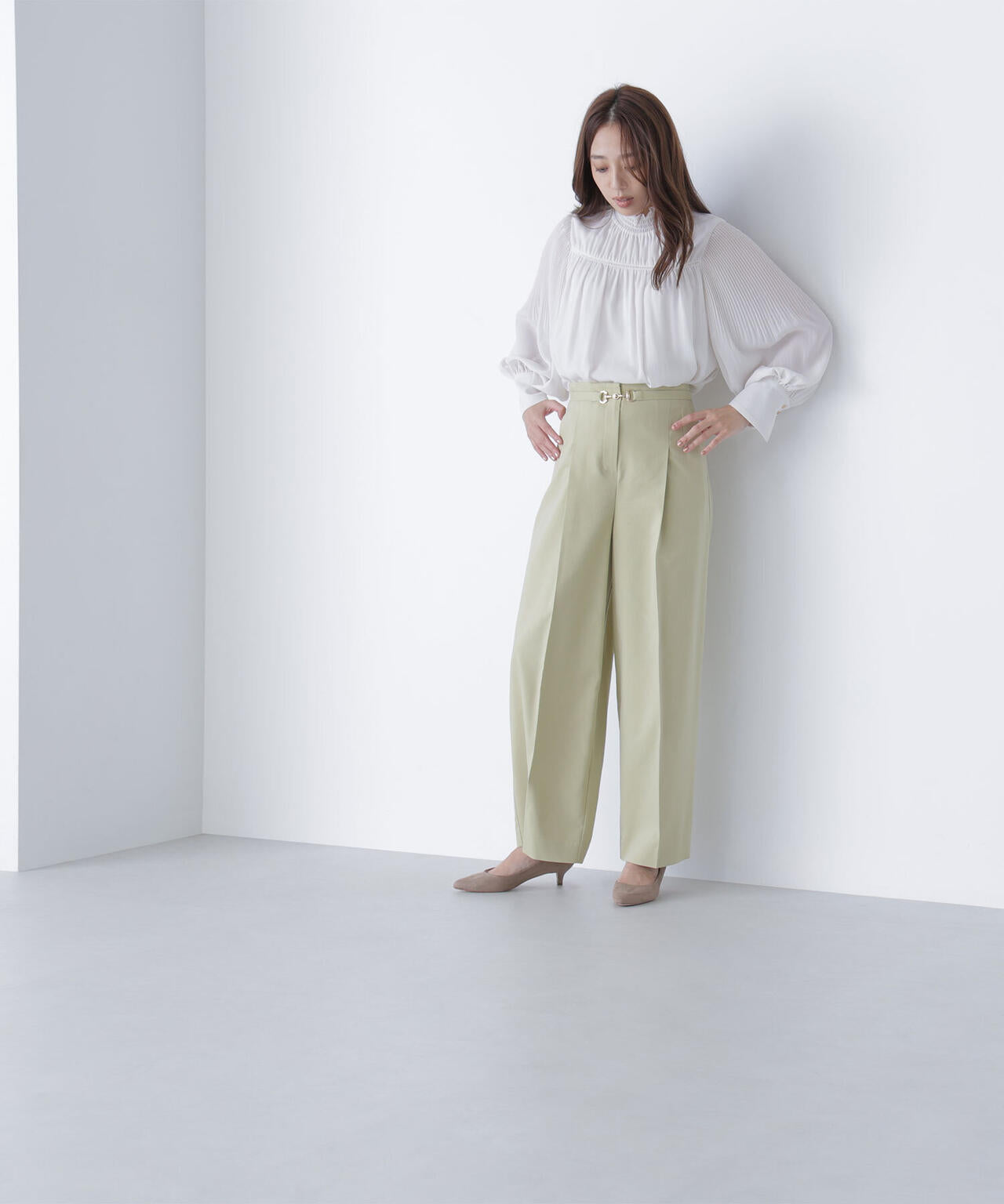 シャーリング楊柳ブラウス