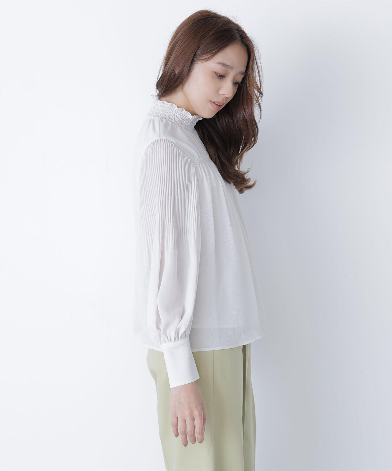 シャーリング楊柳ブラウス