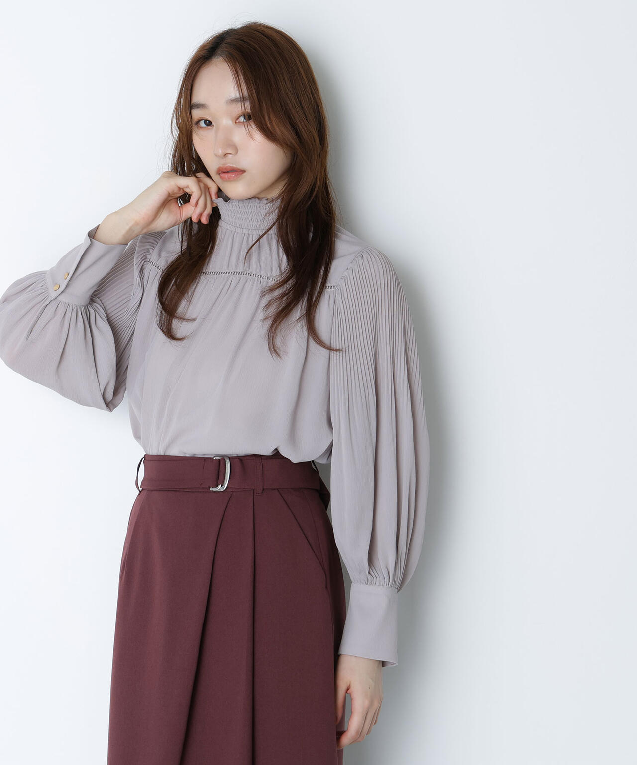 シャーリング楊柳ブラウス