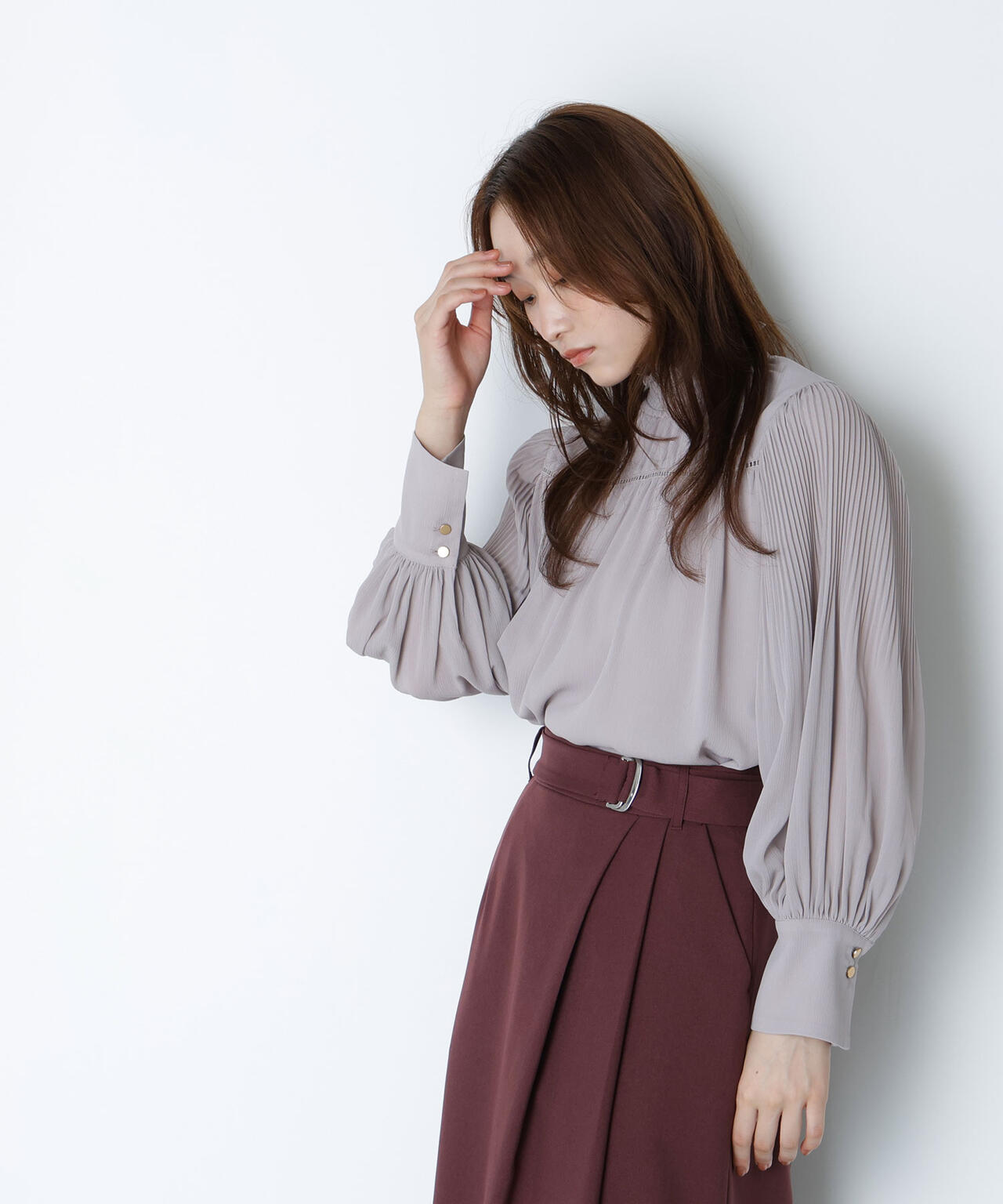 シャーリング楊柳ブラウス