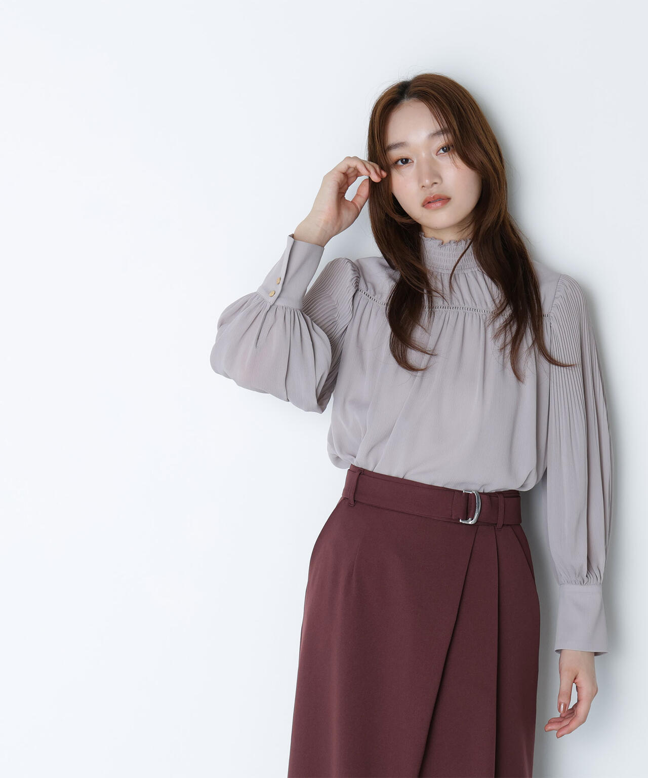 シャーリング楊柳ブラウス