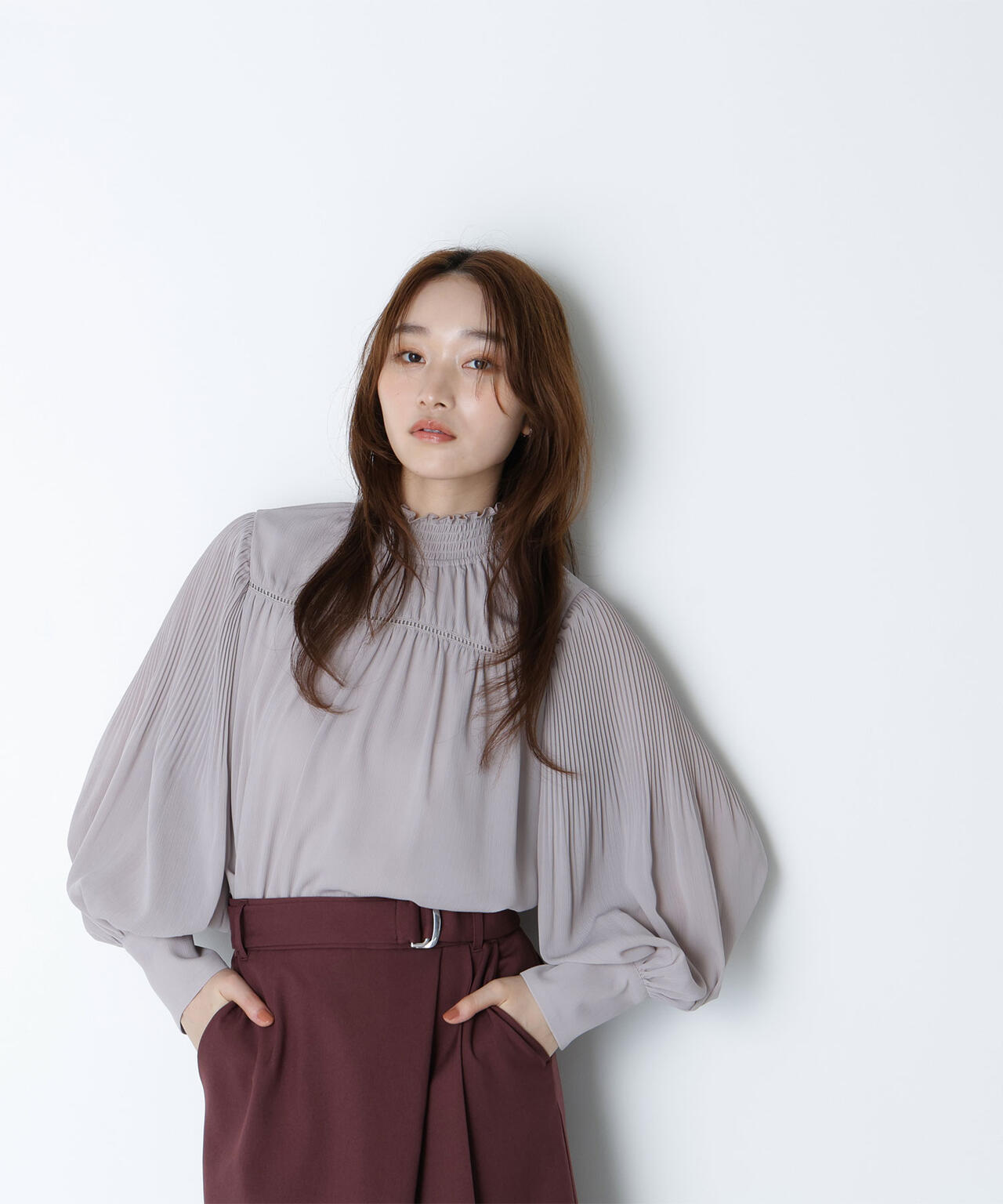 シャーリング楊柳ブラウス