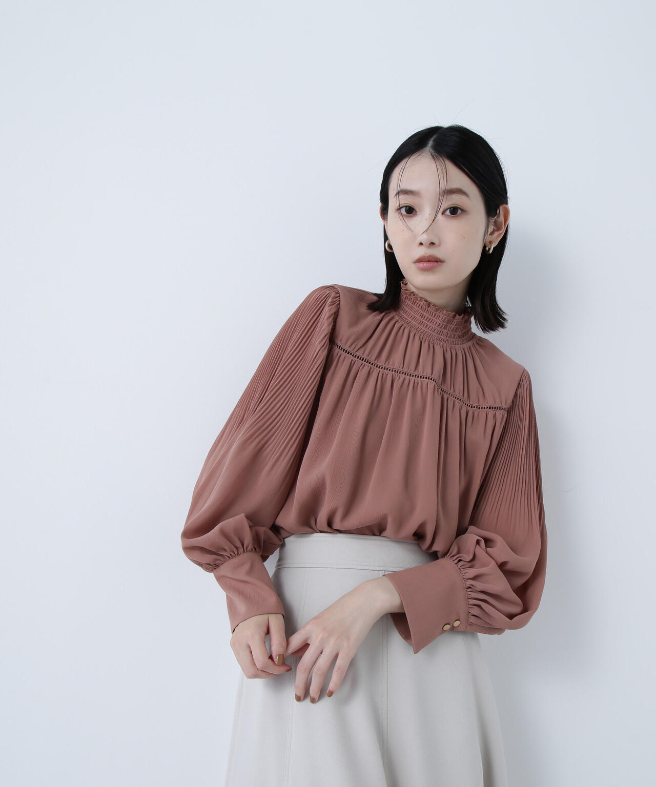 シャーリング楊柳ブラウス