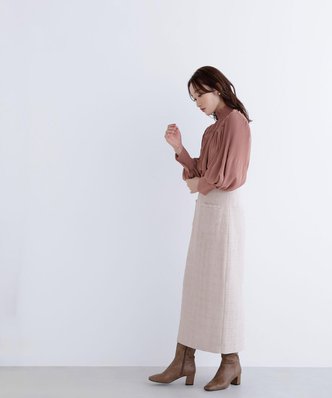 シャーリング楊柳ブラウス