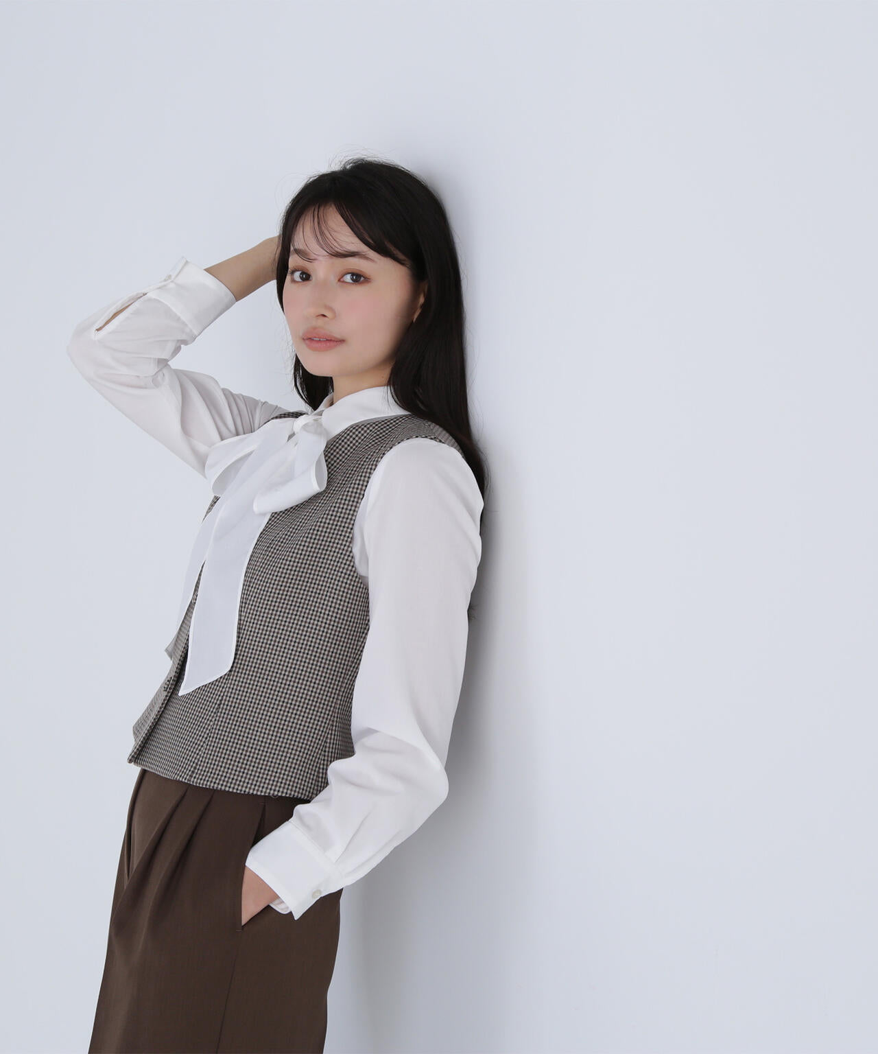 シャツカラーリボンブラウス