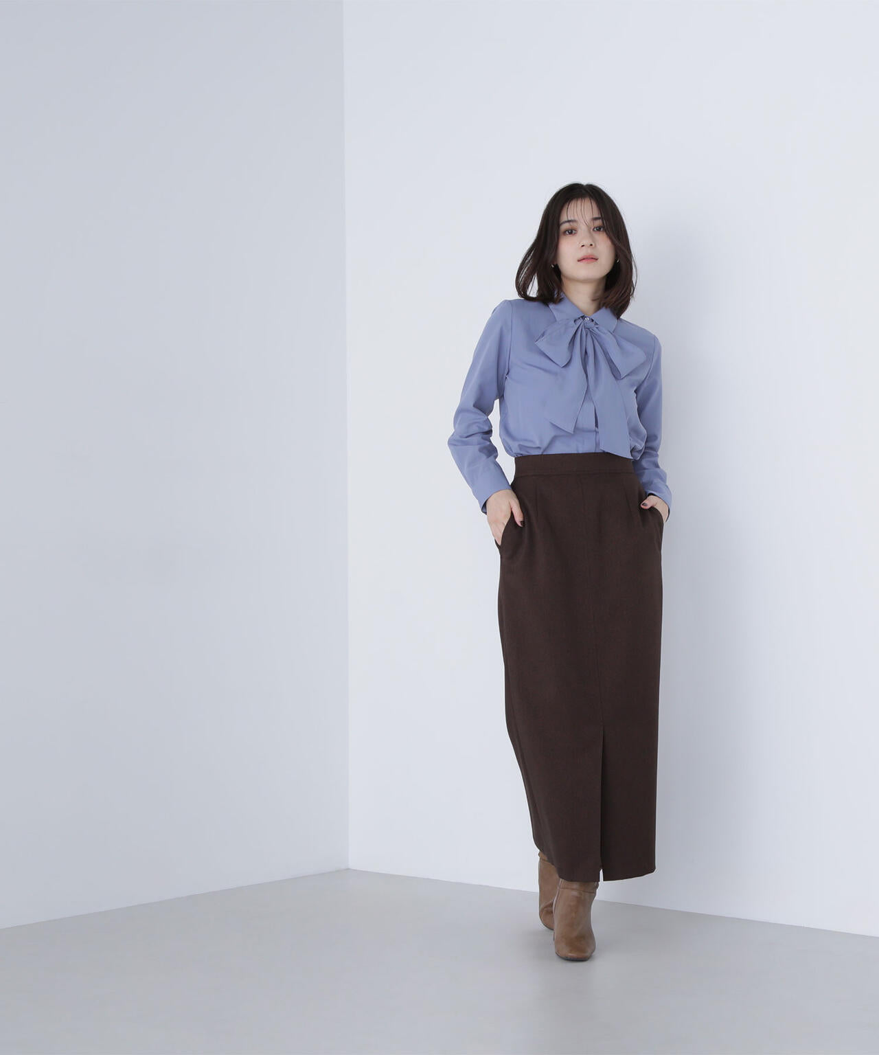 シャツカラーリボンブラウス