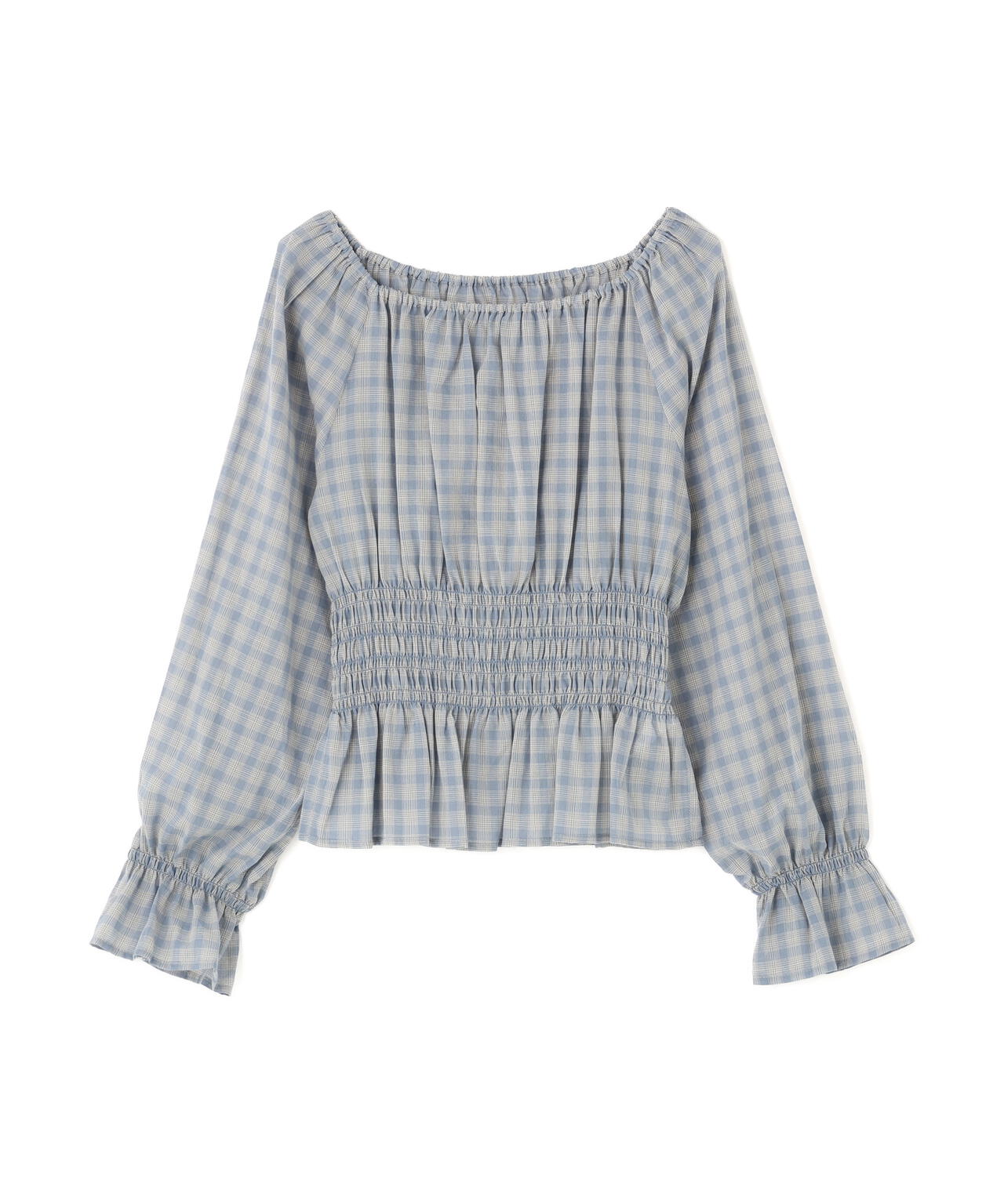 チェックペプラムブラウス