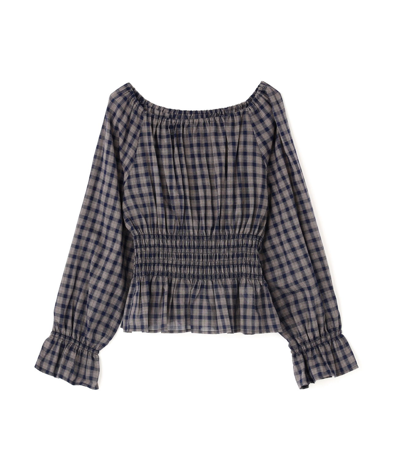 チェックペプラムブラウス