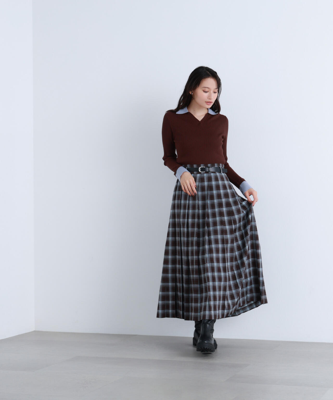 ベルテッドチェックプリーツスカート