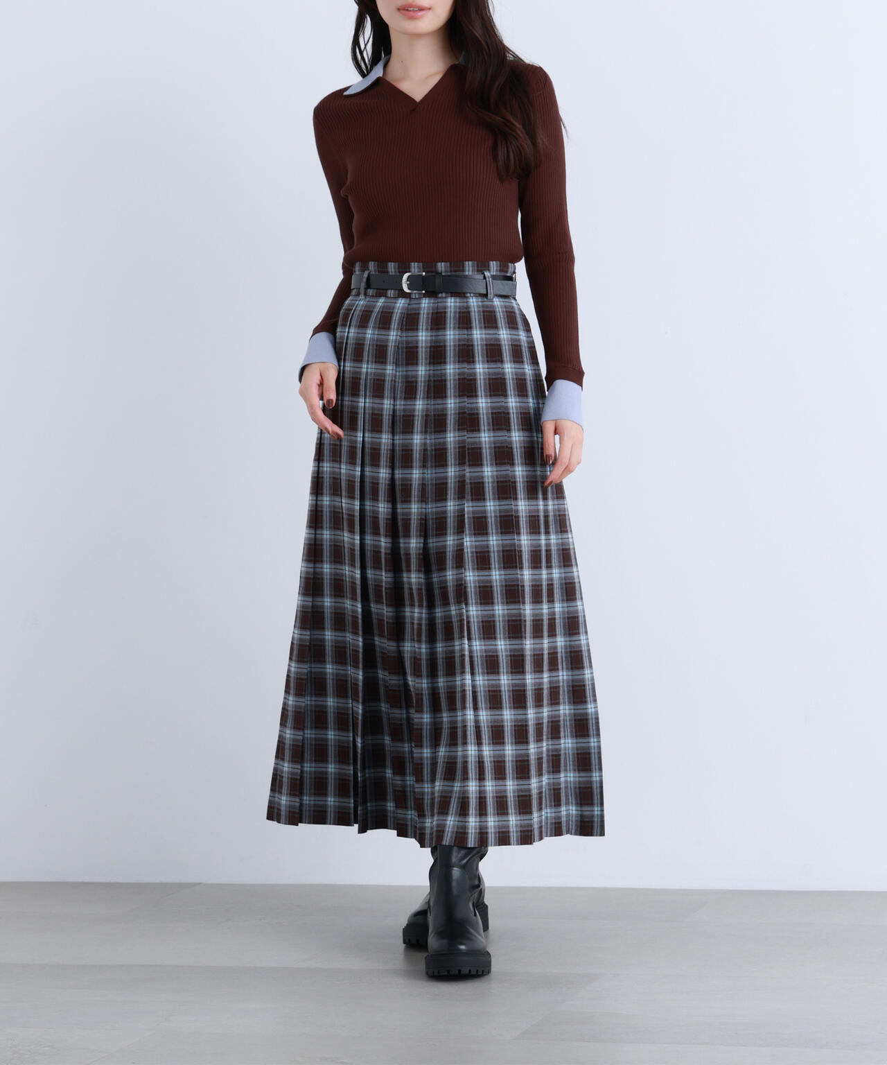 ベルテッドチェックプリーツスカート