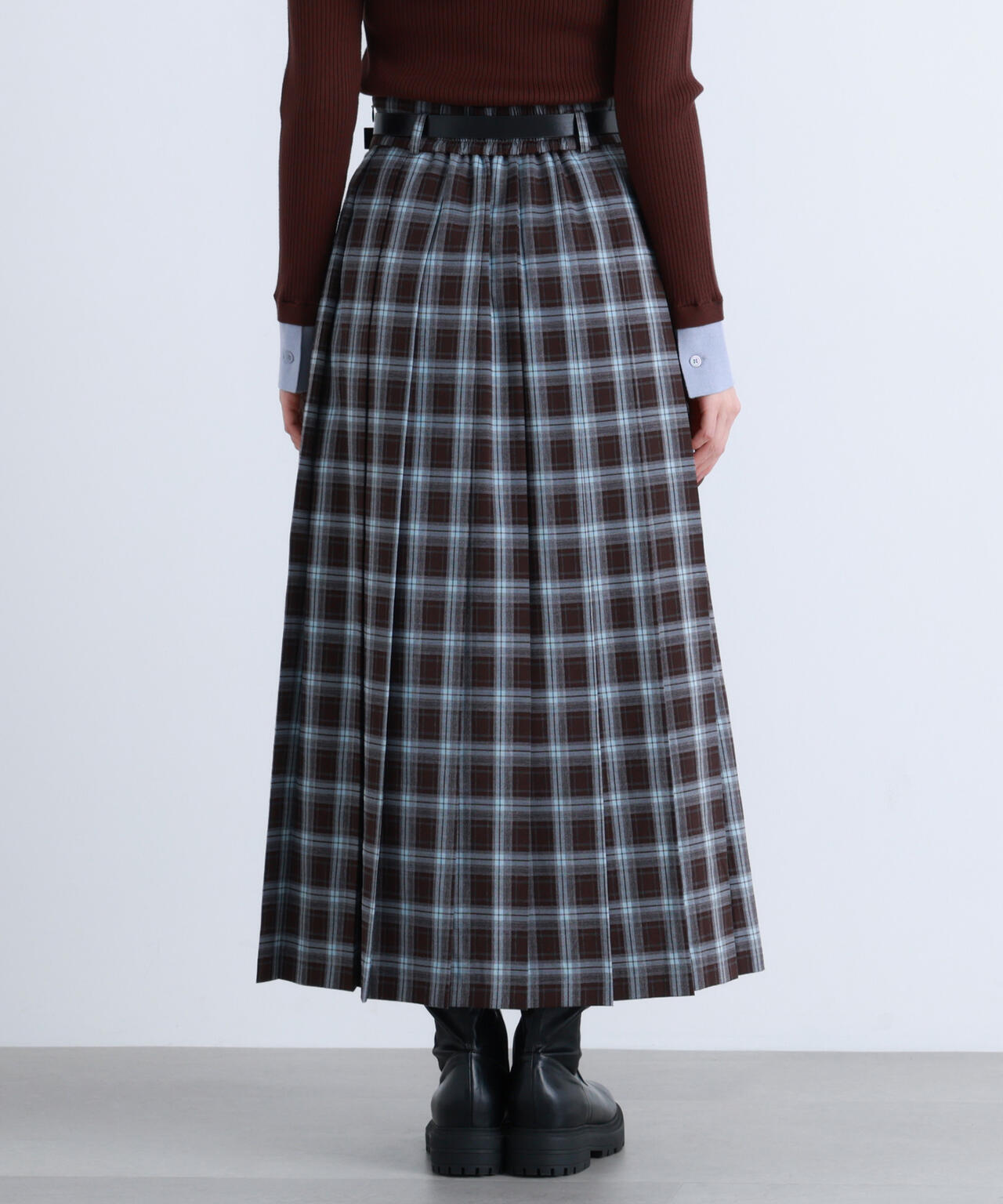 ベルテッドチェックプリーツスカート