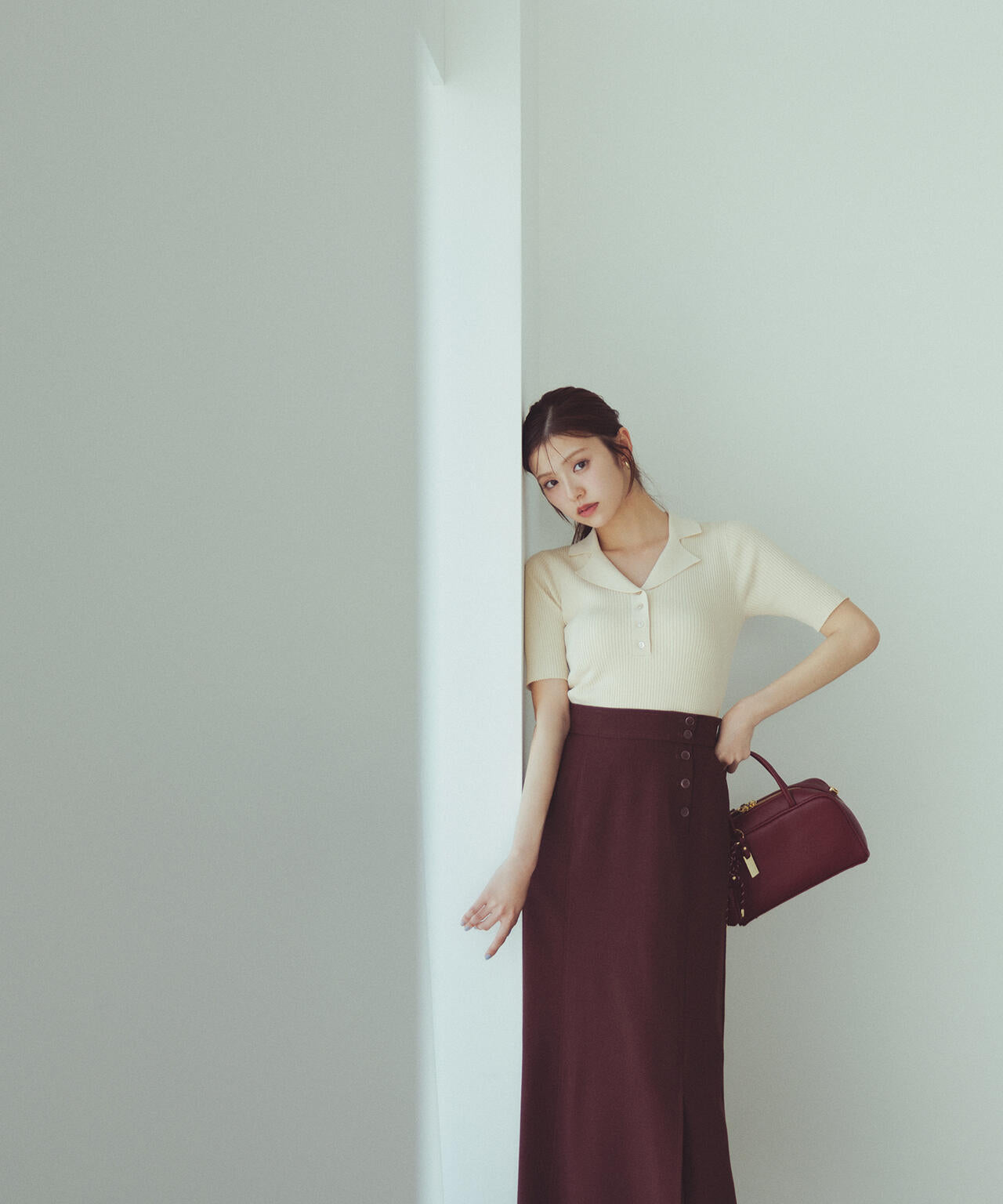 サイドボタンリネンライクスカート