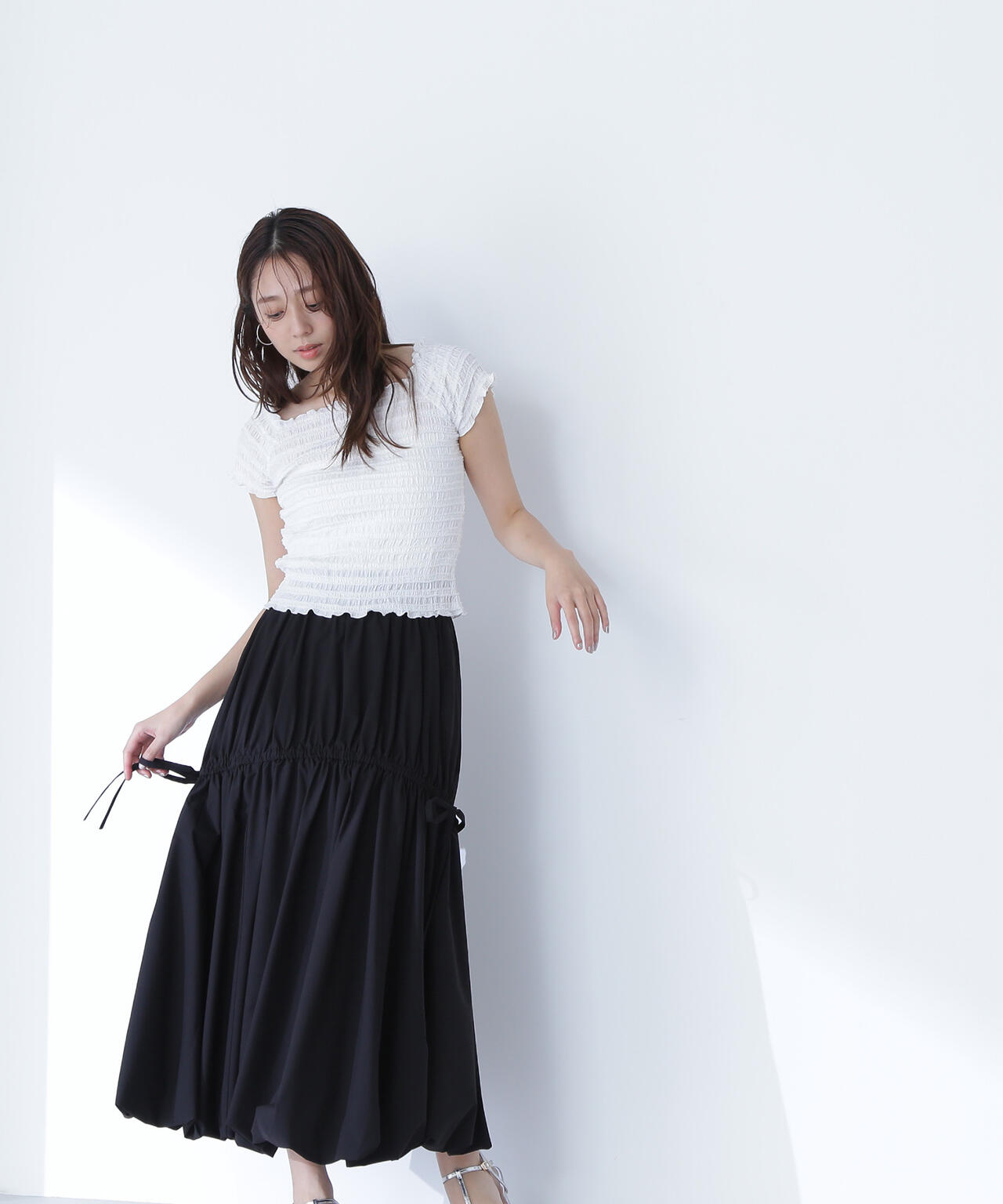 【THINK BEAUTY】【麻亜里さんコラボ】タフタギャザーバルーンスカート