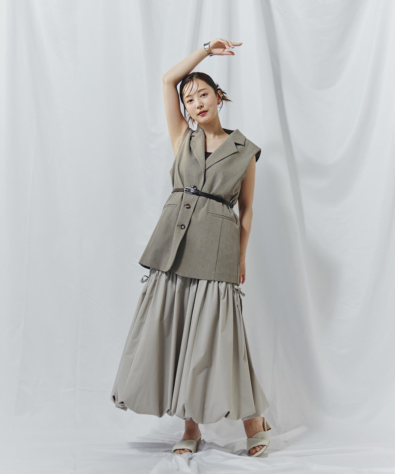 【THINK BEAUTY】【麻亜里さんコラボ】タフタギャザーバルーンスカート