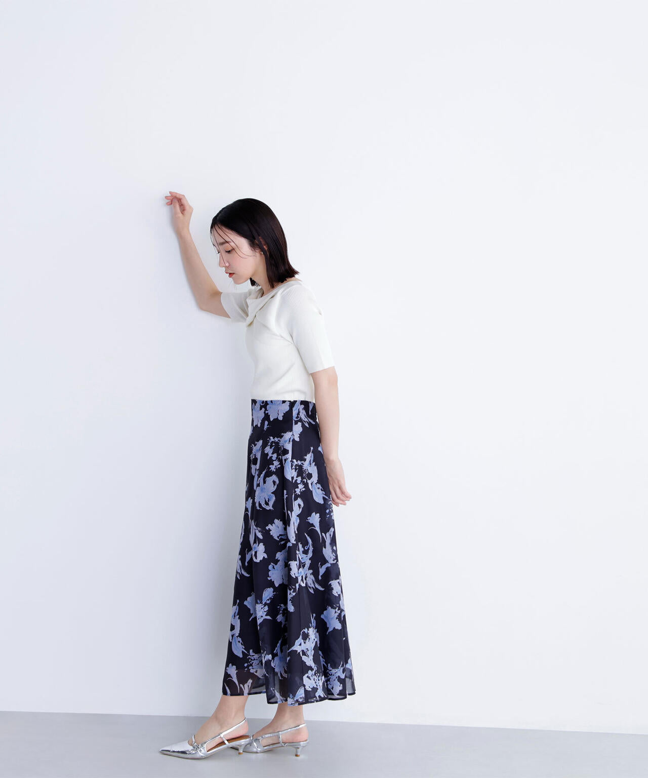 シアーフラワープリントフレアスカート