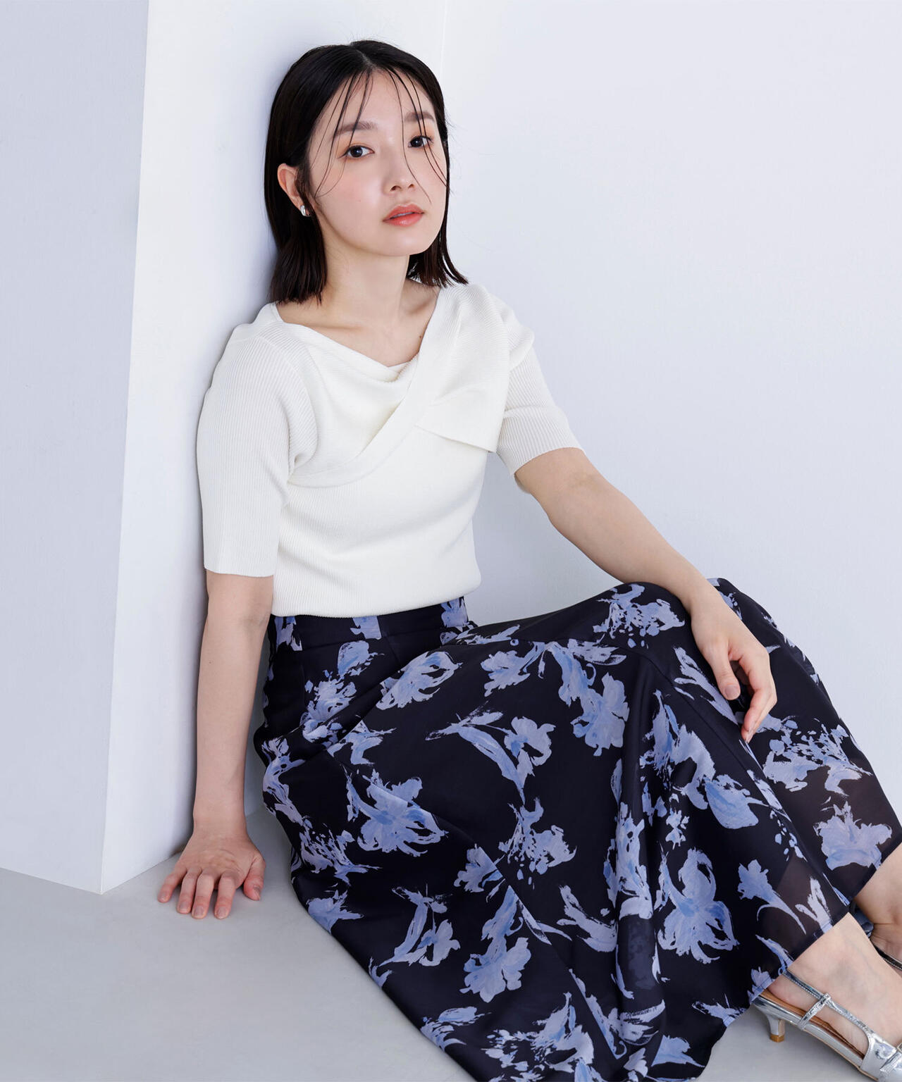 シアーフラワープリントフレアスカート