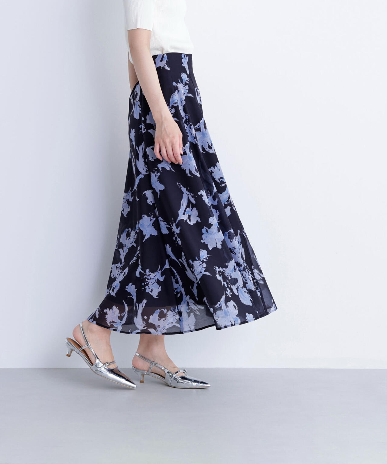 シアーフラワープリントフレアスカート