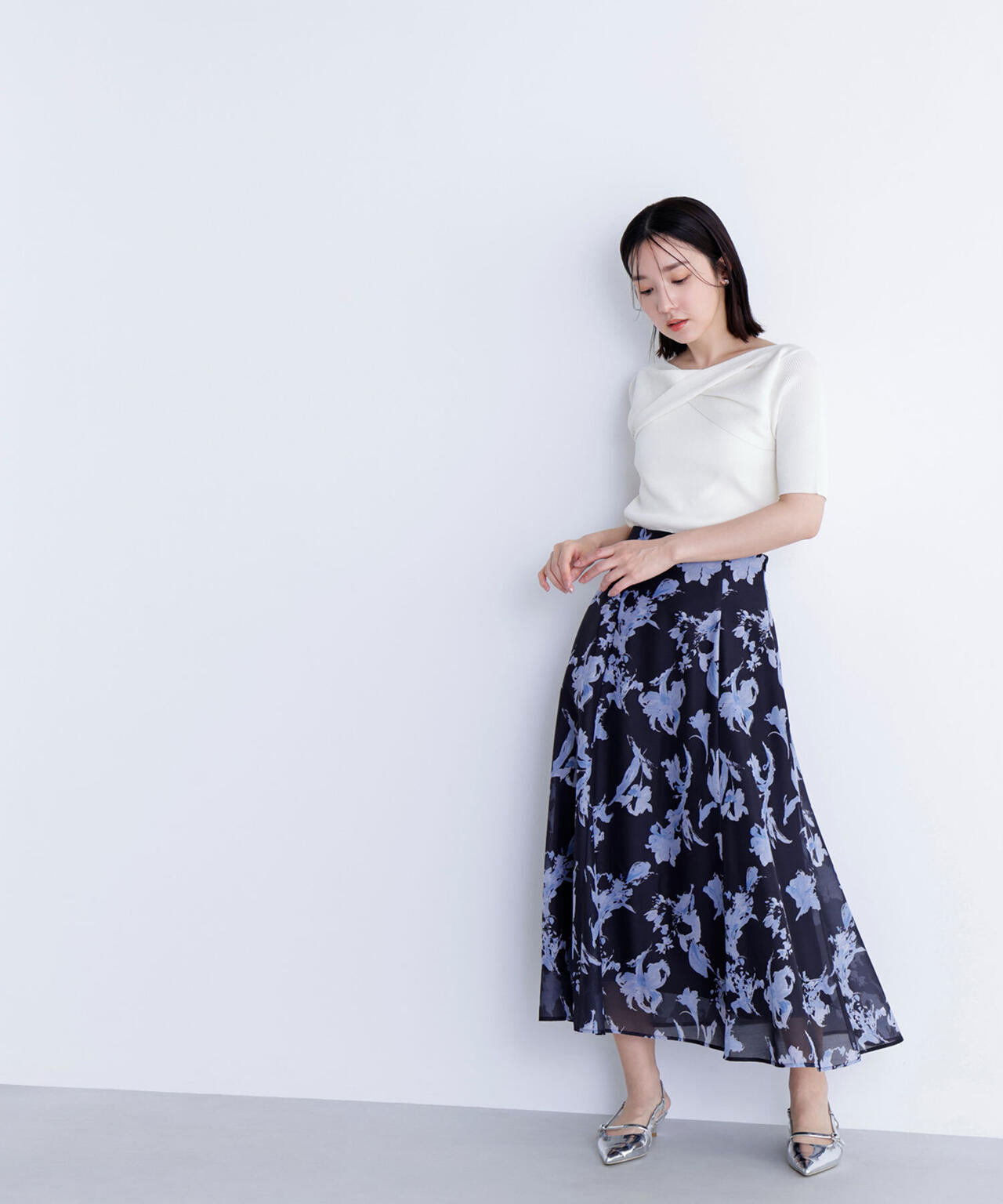 シアーフラワープリントフレアスカート