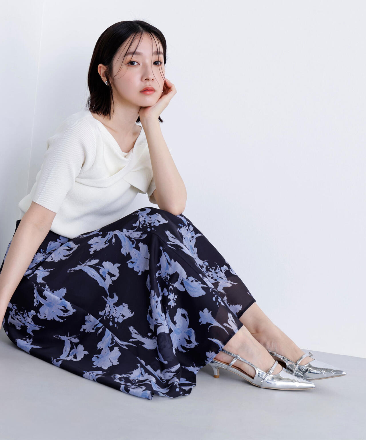 シアーフラワープリントフレアスカート