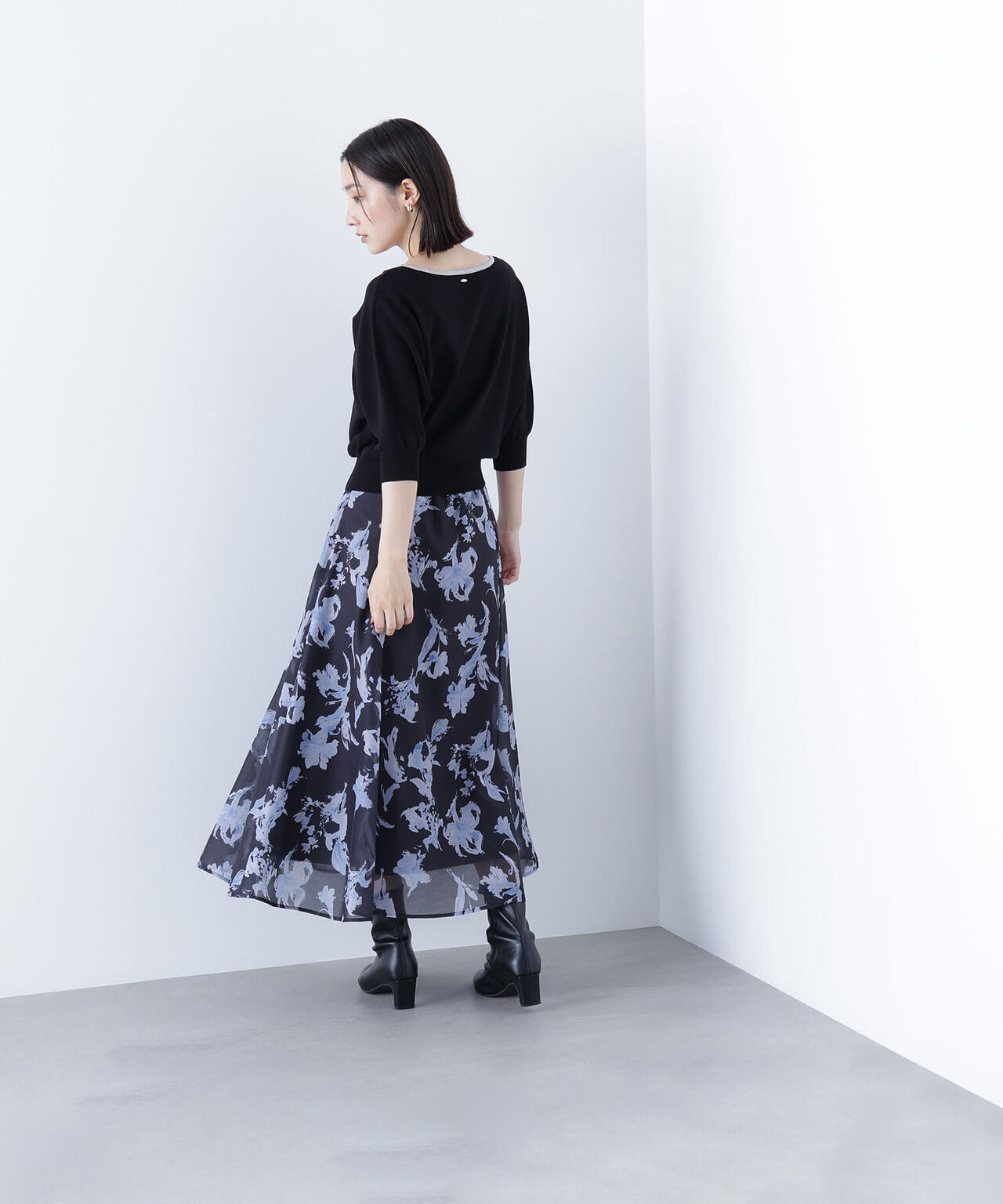 シアーフラワープリントフレアスカート
