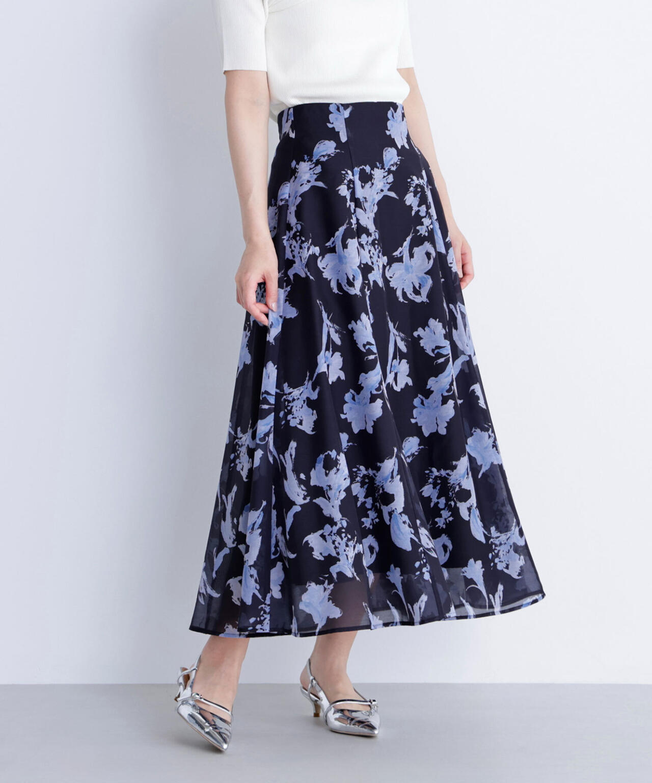 シアーフラワープリントフレアスカート