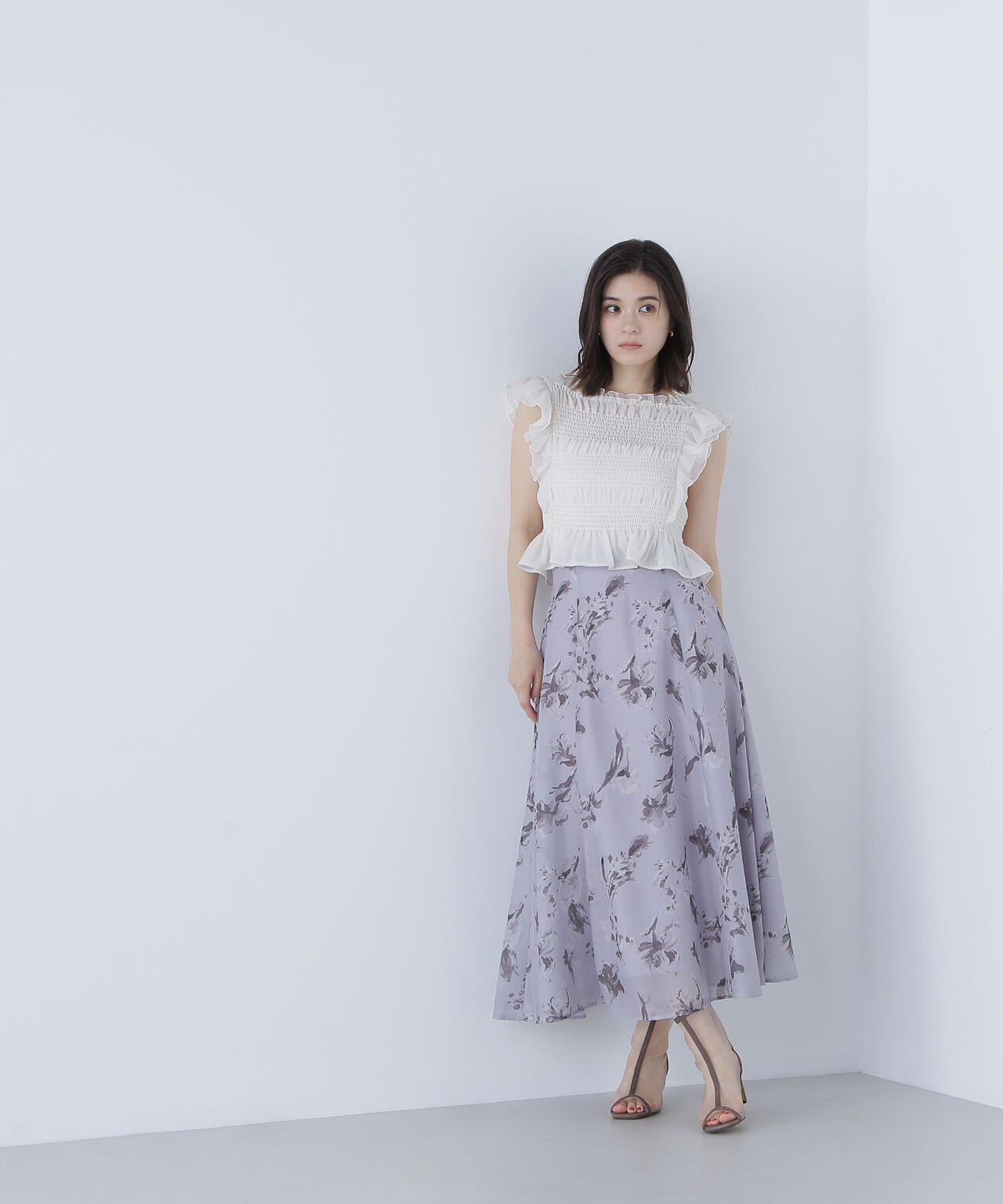 シアーフラワープリントフレアスカート