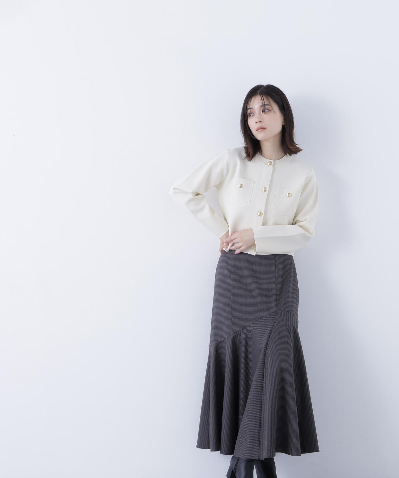 【横浜ジョイナス・mix.tokyo 限定カラー:チャコール系2】アシメチェックマーメイドスカート