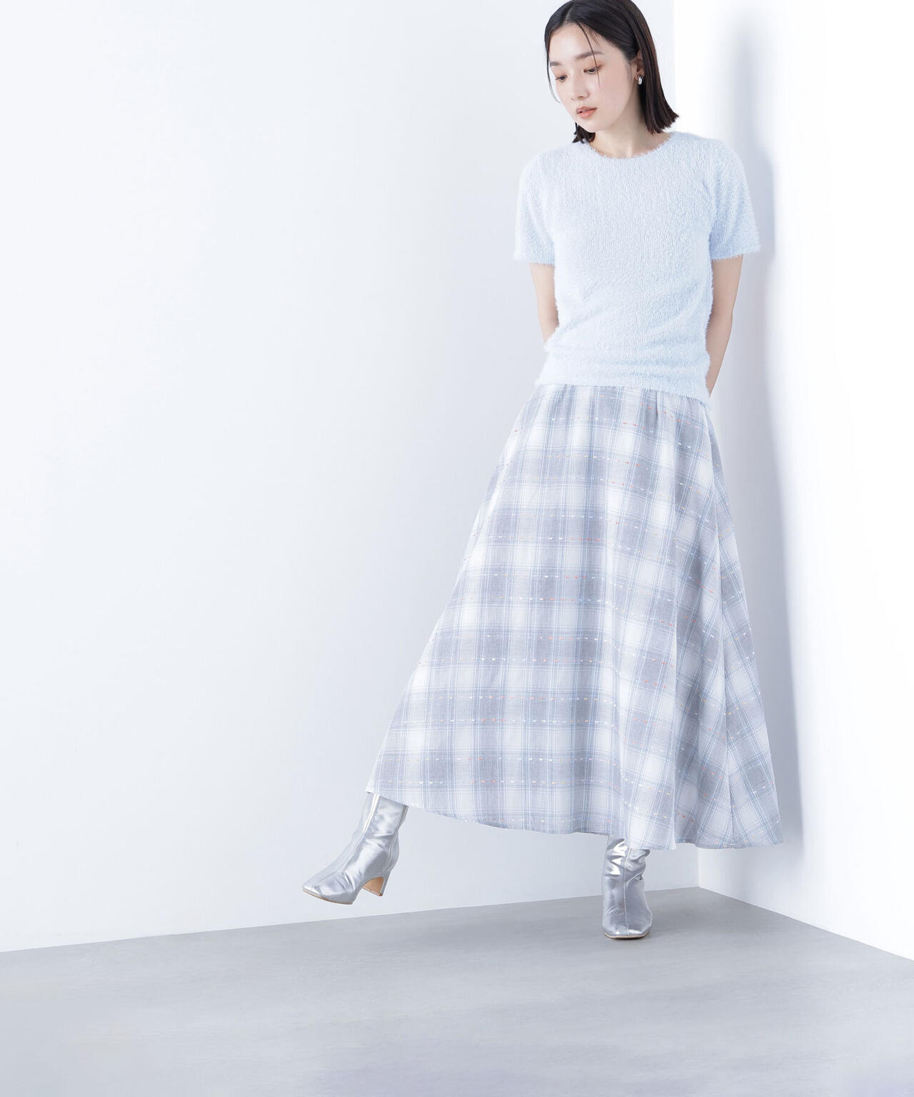 カラーヤーンチェックスカート