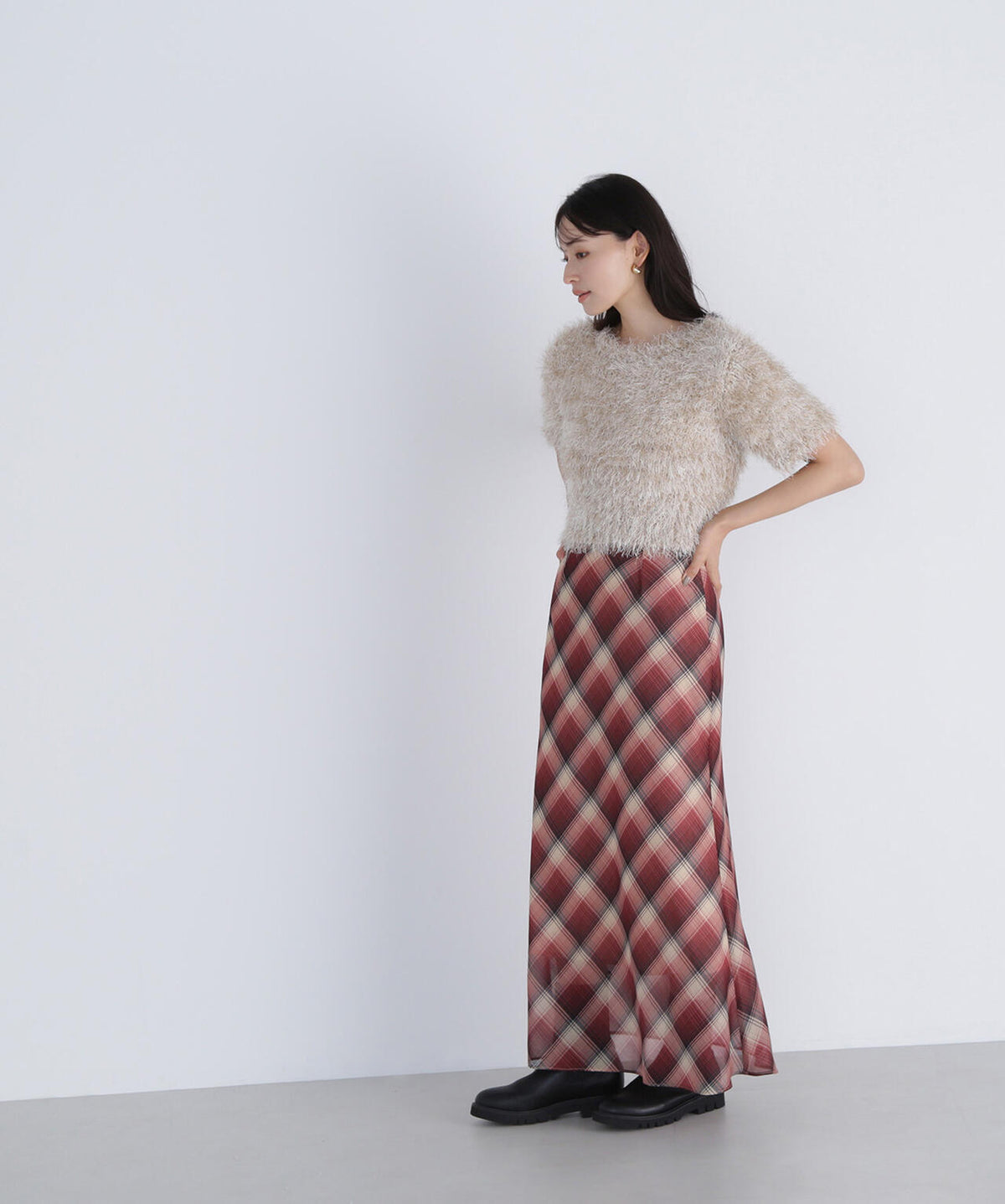 【THINK NATURAL】シアーチェックナロースカート