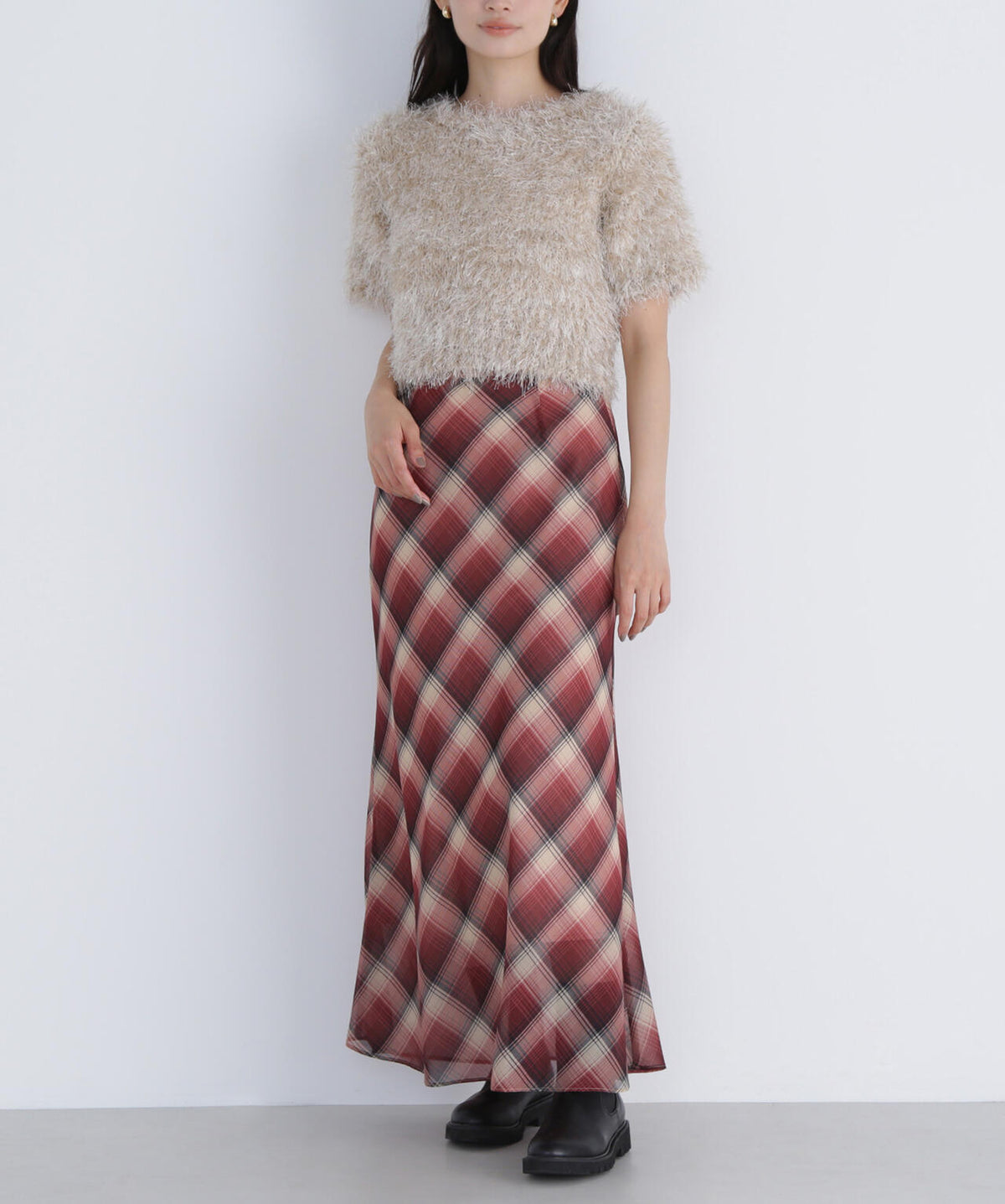 【THINK NATURAL】シアーチェックナロースカート