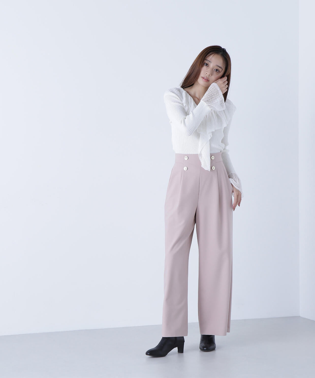 <骨格ウェーブ>ハイウエストマリンパンツ