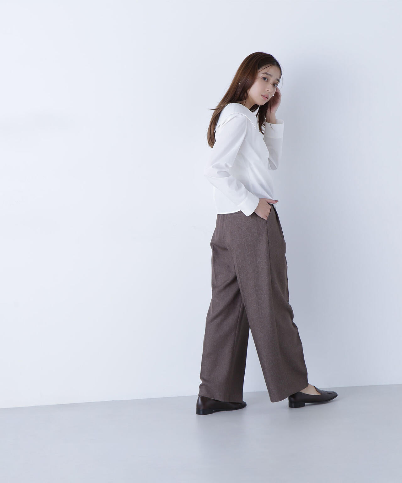 <骨格ナチュラル>ツイーディータックワイドパンツ