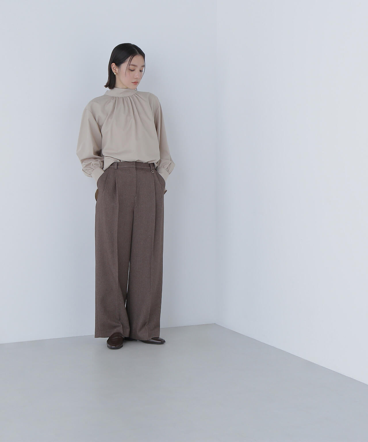 <骨格ナチュラル>ツイーディータックワイドパンツ