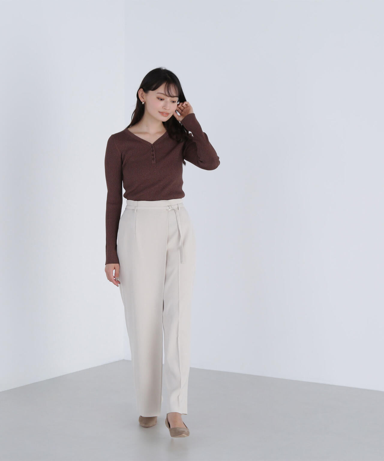 ハイウエストラップワイドパンツ