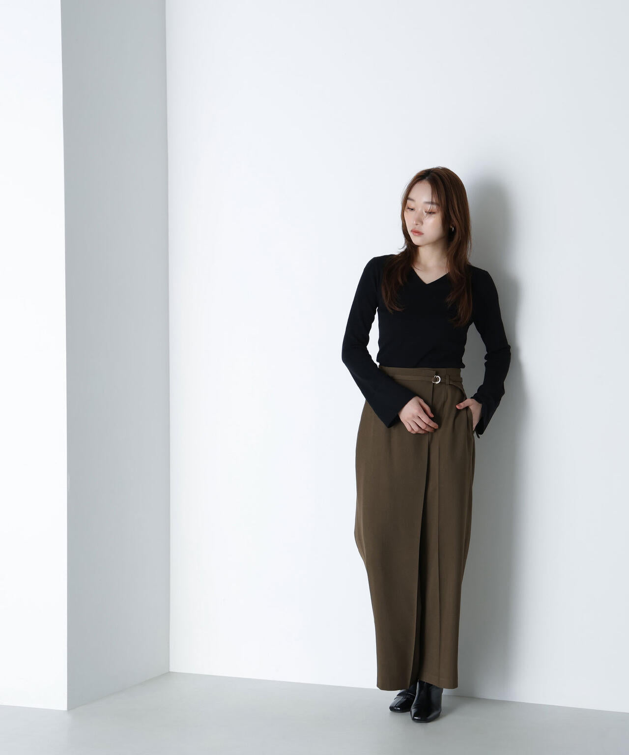 ハイウエストラップワイドパンツ