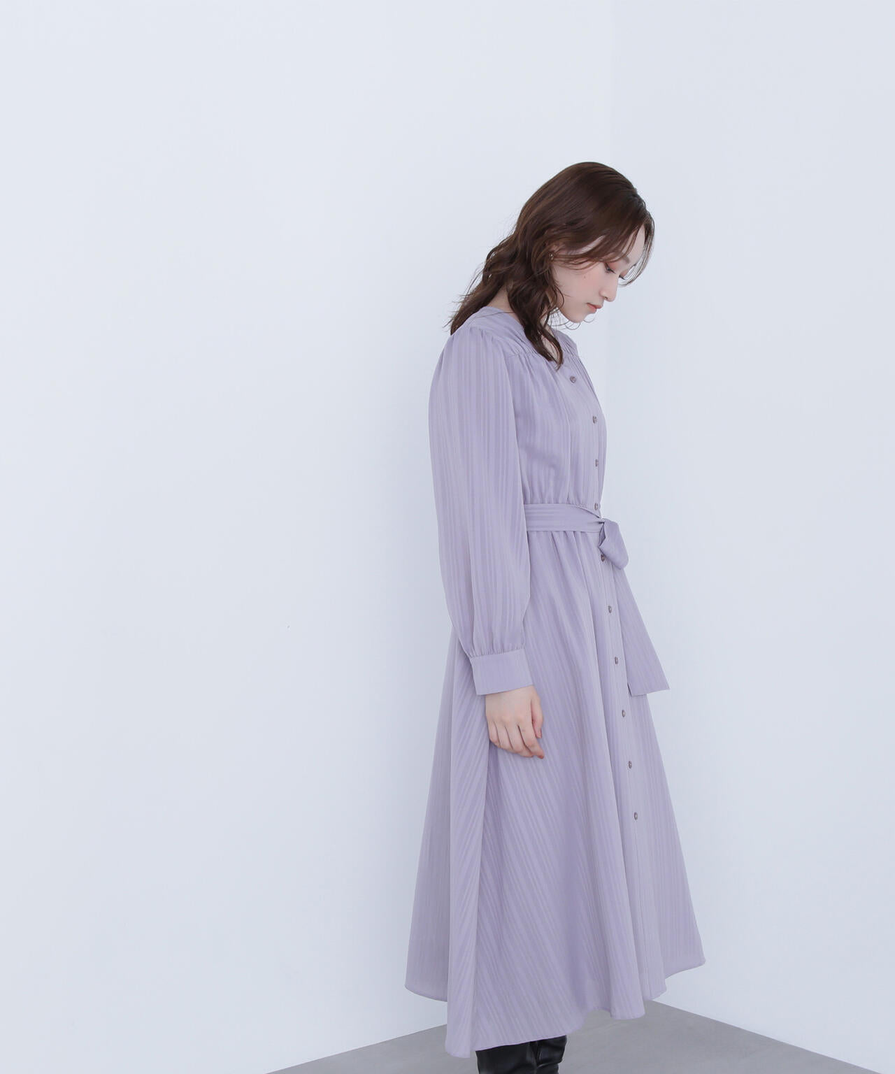 ベルテッドシャドーストライプワンピース