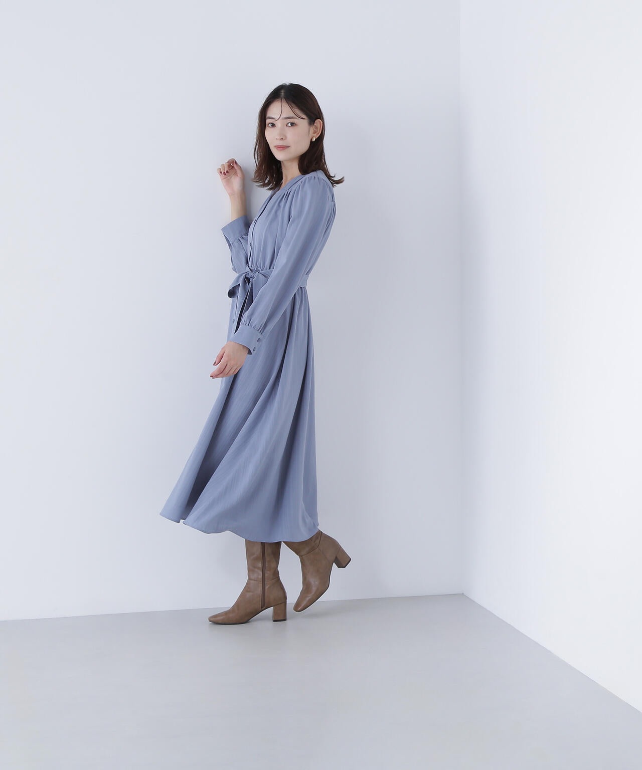 ベルテッドシャドーストライプワンピース