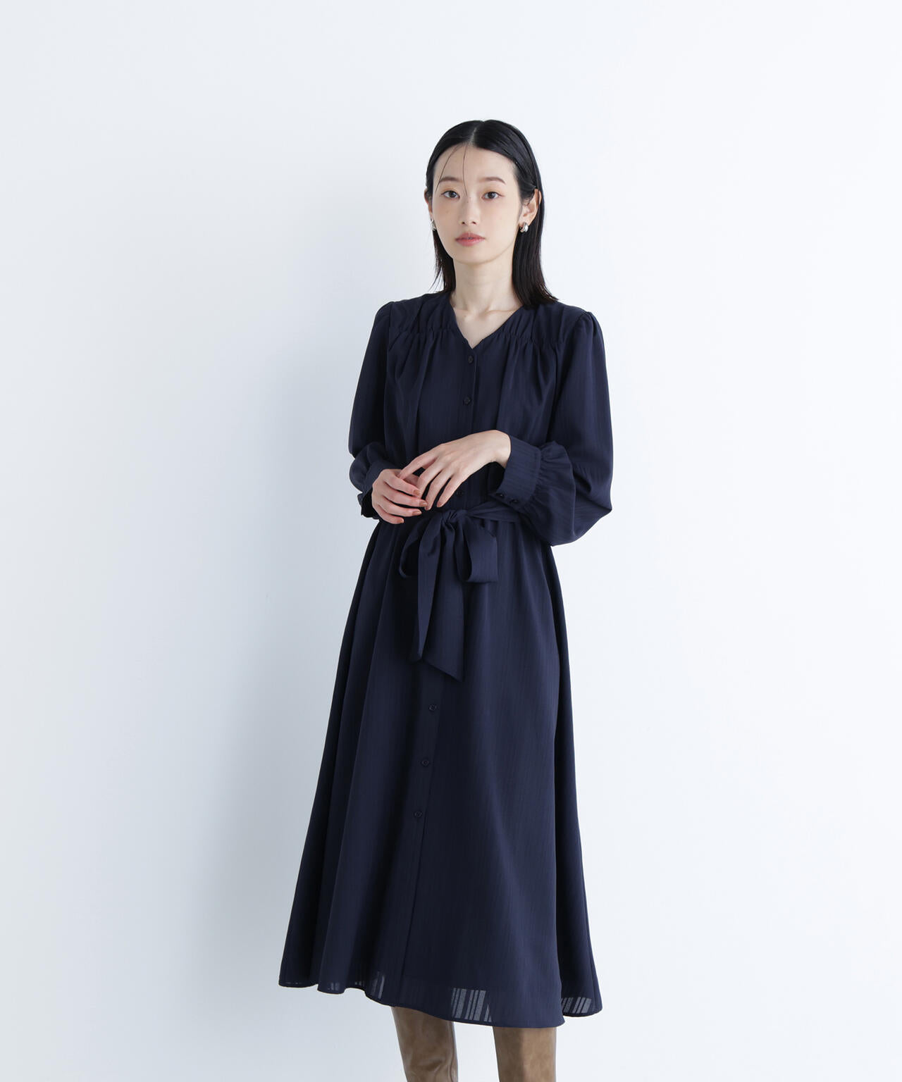 ベルテッドシャドーストライプワンピース