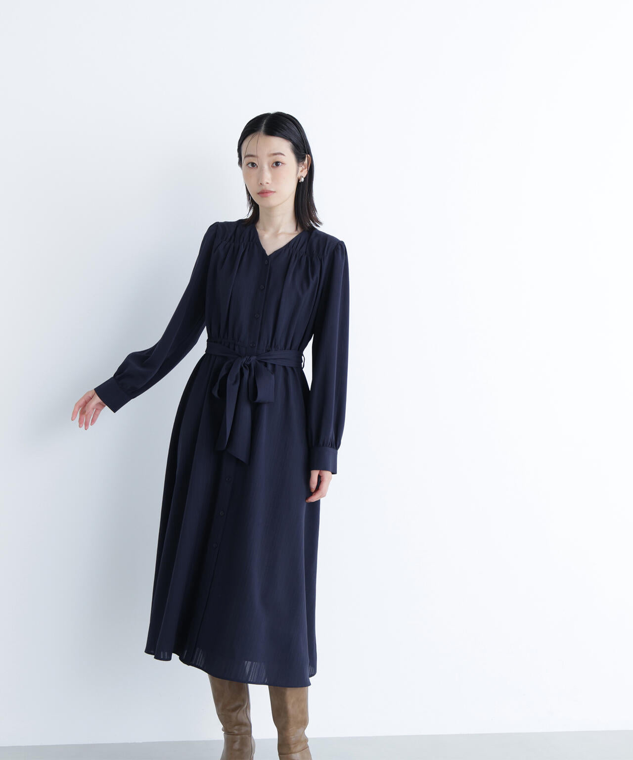 ベルテッドシャドーストライプワンピース