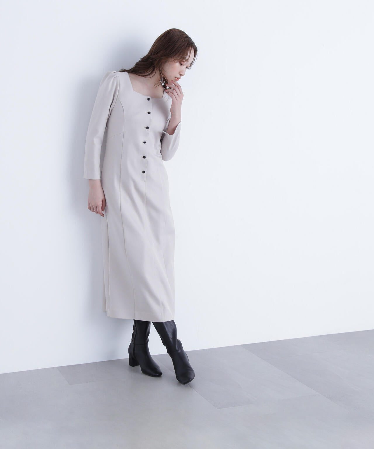 バイカラーボタンナローワンピース