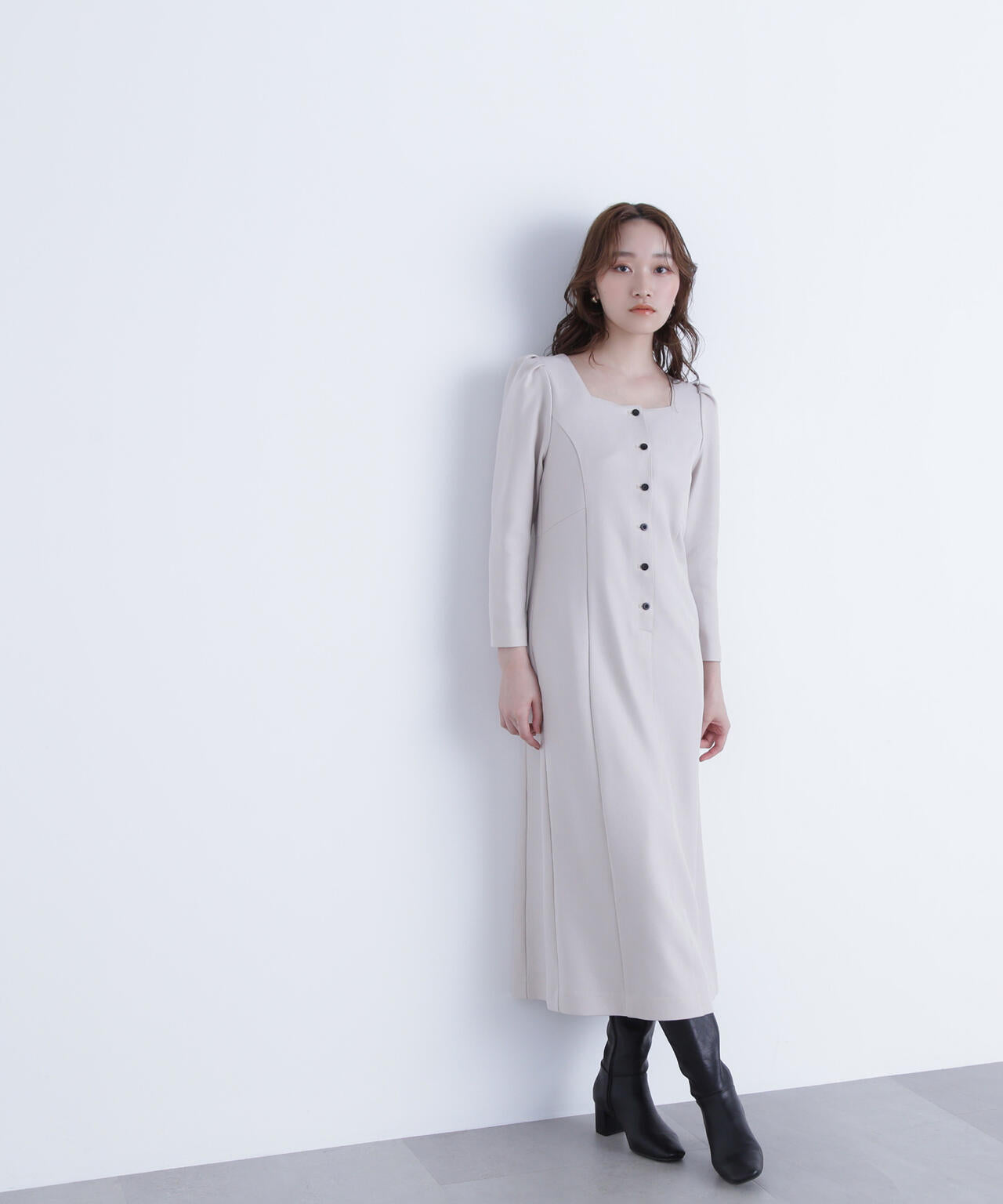 バイカラーボタンナローワンピース