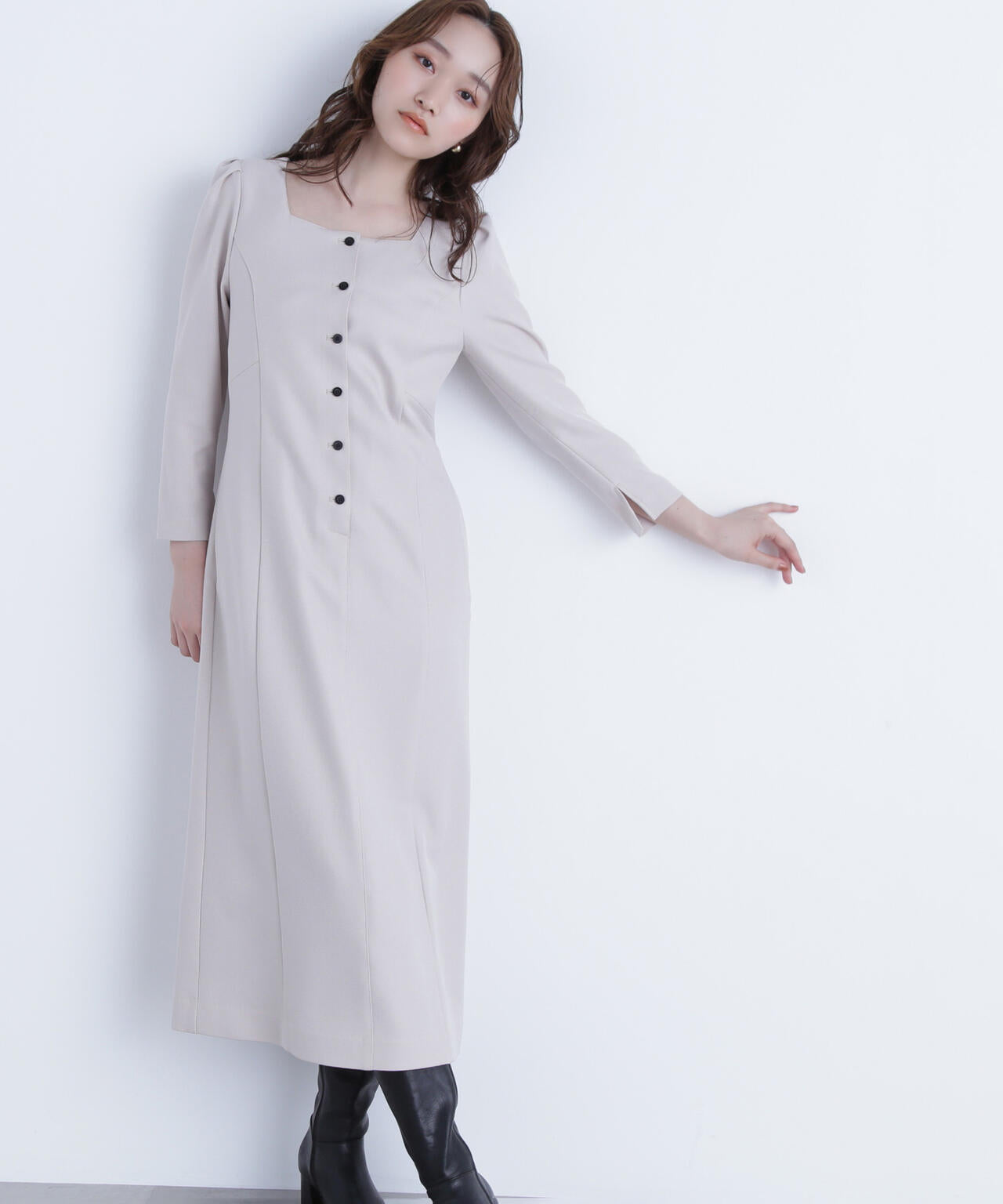 バイカラーボタンナローワンピース