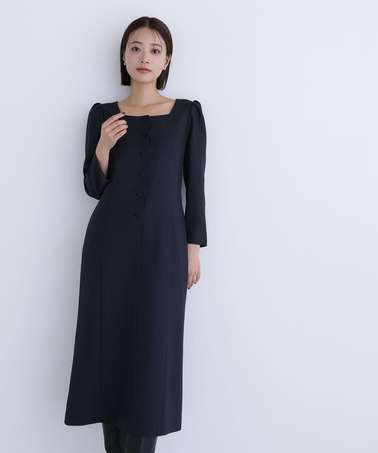 バイカラーボタンナローワンピース