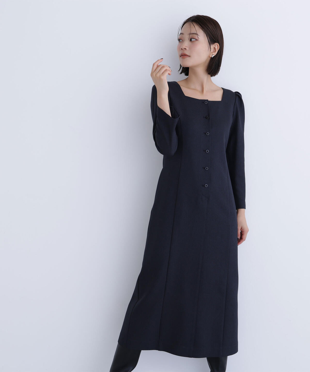 バイカラーボタンナローワンピース