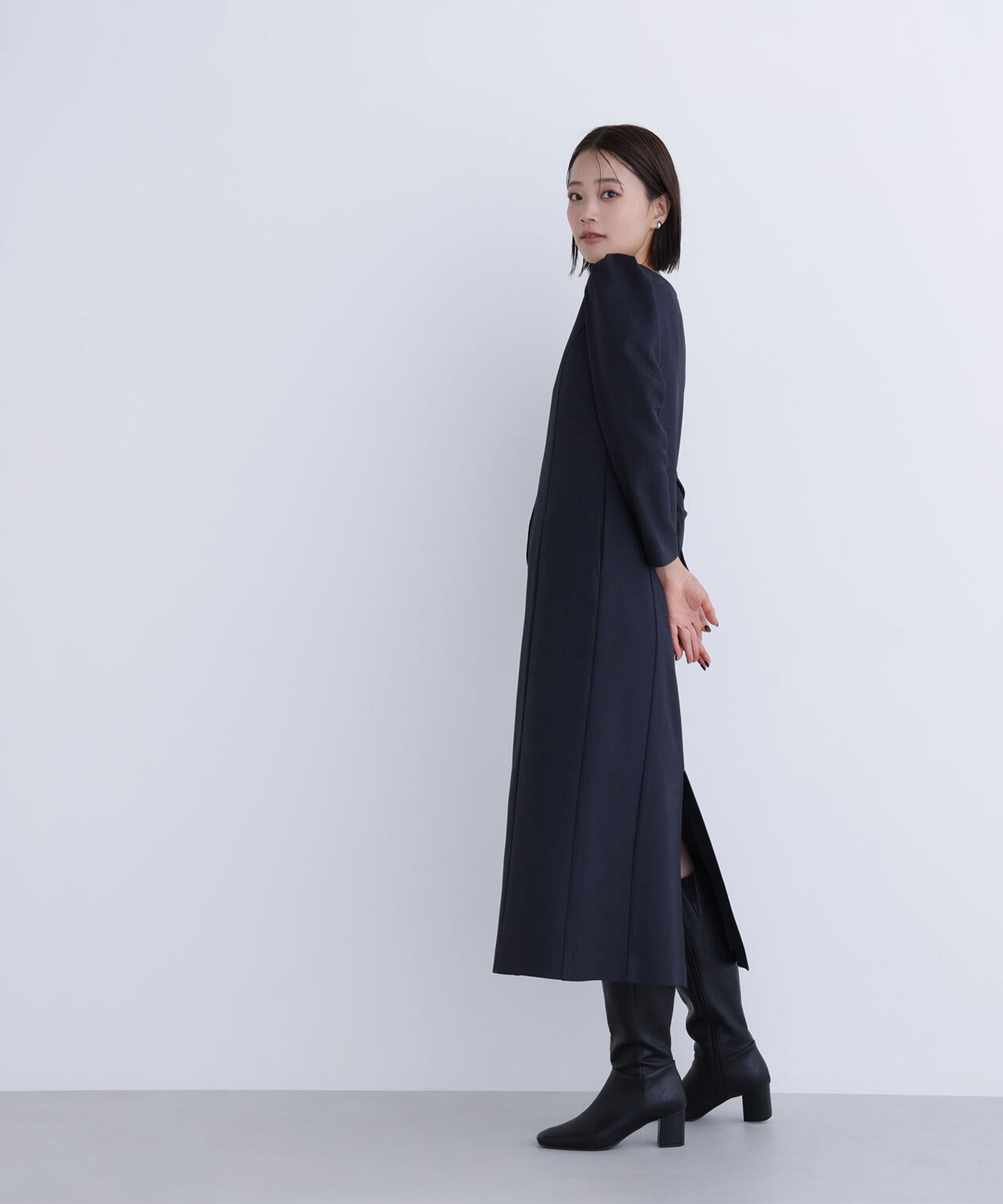 バイカラーボタンナローワンピース