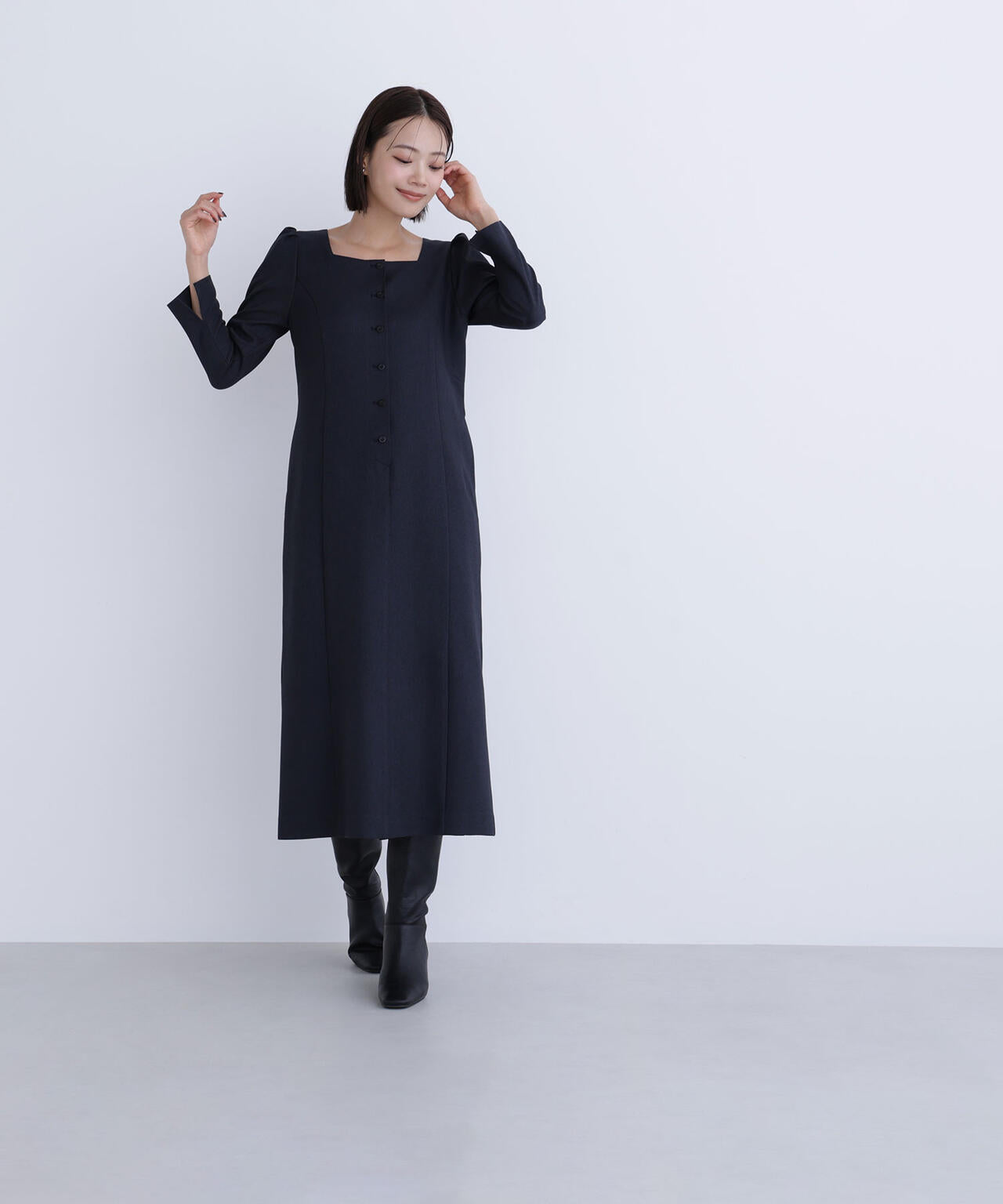 バイカラーボタンナローワンピース